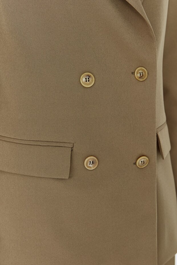 Açık Haki Regular Astarlı Kruvaze Kapama Dokuma Blazer Ceket TWOAW21CE0264 - 5