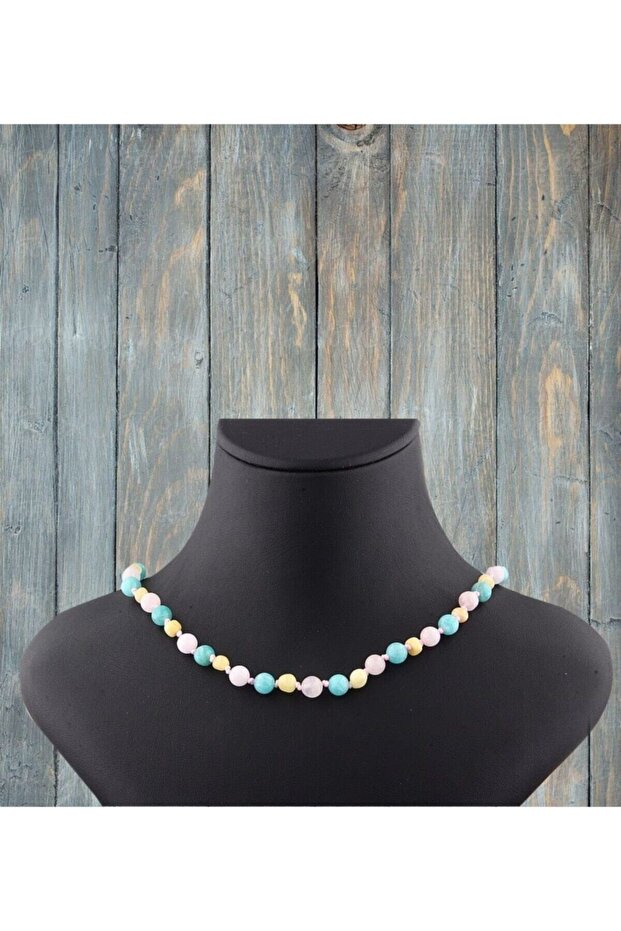 Certified Original (Stones) Natural Stone Baby Necklace - Pink Quartz, Amber, Amazonite
