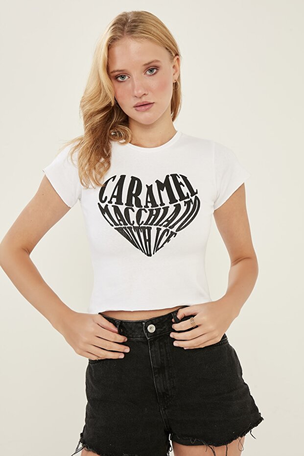 Kadın Beyaz Örme Crop Bluz - 2