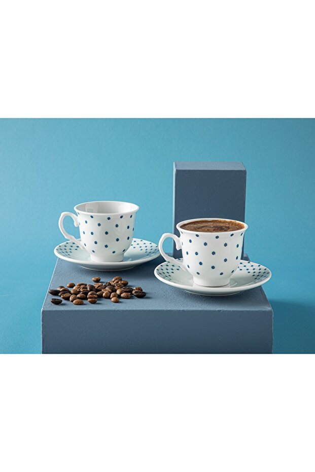 Vinka Porcelain 4 Piece Coffee Cup Set for 2 Persons 80 ml Blue