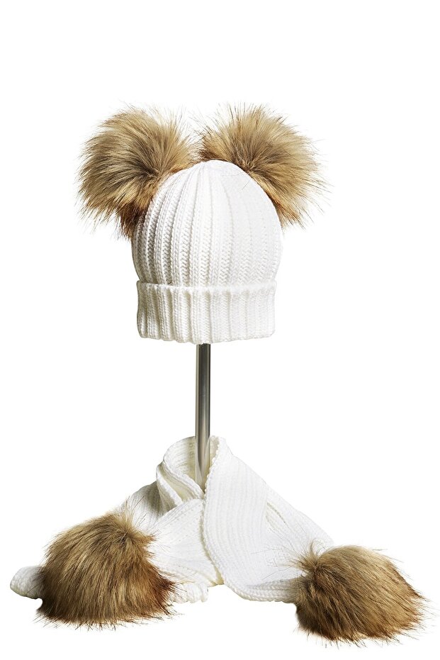 Σετ κασκόλ & Beanie Double Pompom - 1
