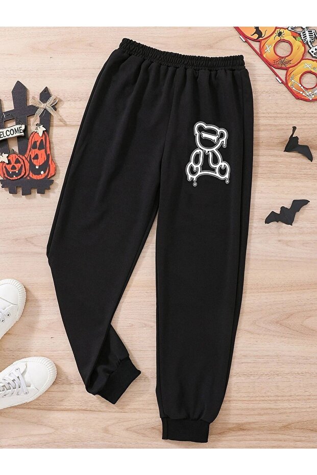 3 Thread Kids Black Oversize Saturn Printed Unisex Kids Sweatpants