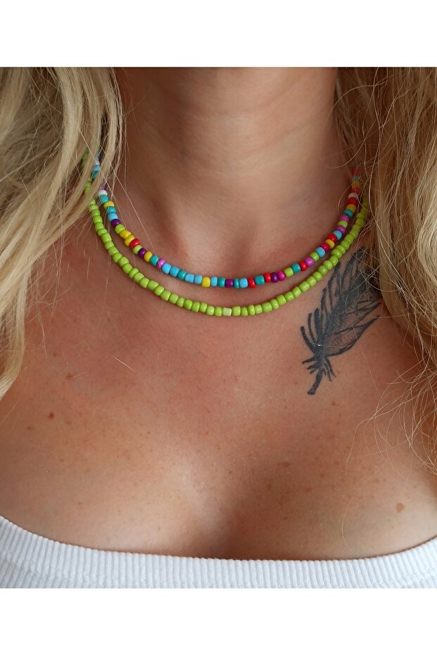 Elegant Sand Bead Necklace Set of 2 Style