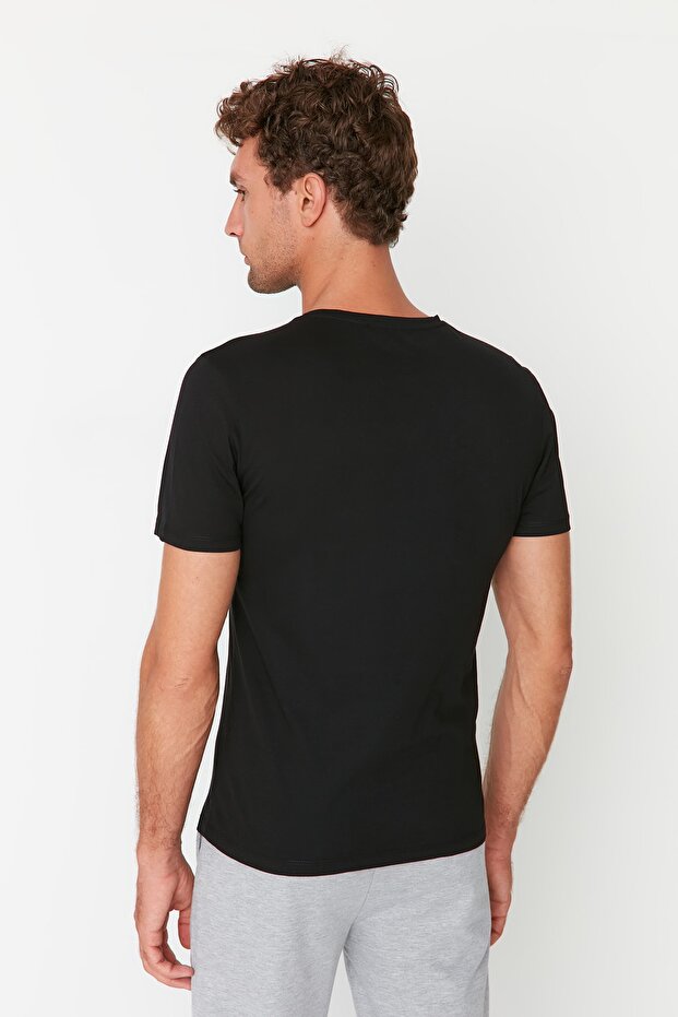 Czarno-biała koszulka z krótkim rękawem, dopasowana, 100% bawełna, zestaw 2 sztuki TMNSS19BO0075 - 9