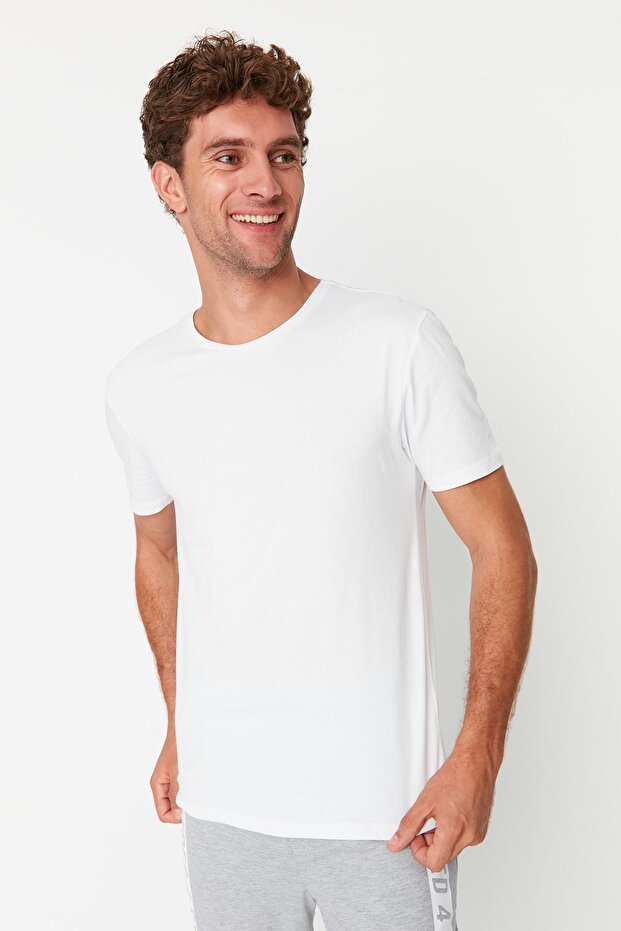 Czarno-biała koszulka z krótkim rękawem, dopasowana, 100% bawełna, zestaw 2 sztuki TMNSS19BO0075 - 7