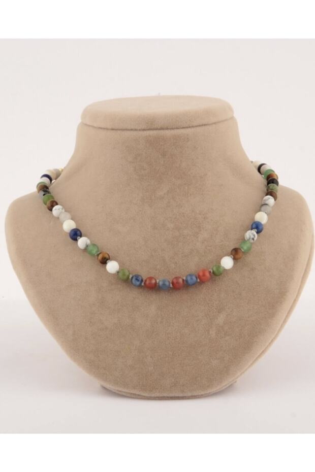 Mother-of-Pearl-Aventurine-Amber-Selenite-Jade-Agate-Hawlit-Tiger Eye-Kiyanite-Rutilli Quartz-Lapis Necklace