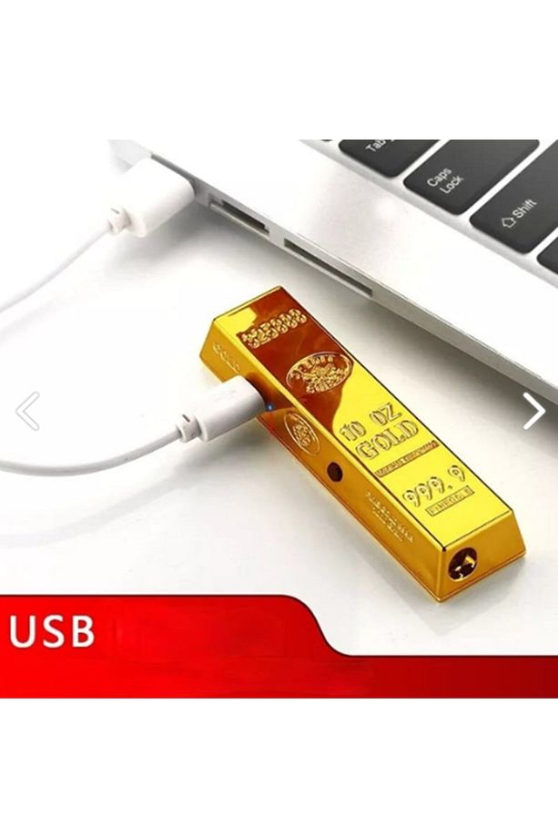 Altın Bar Led Işıklı Şarj Çakmak Şarjlı Gold Hediyelik Çakmak - 4