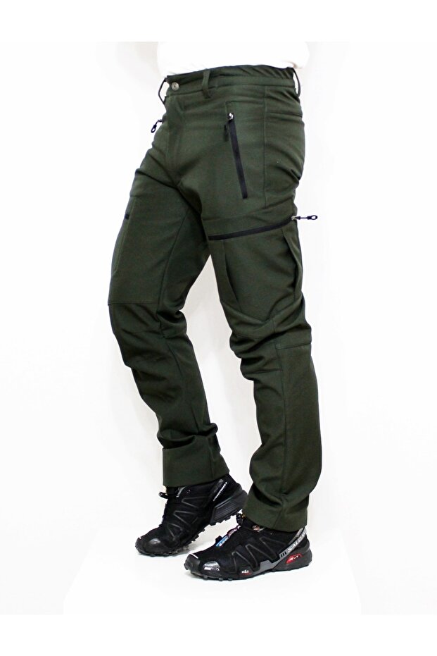 Haki Zipper Kargo Cepli Softshell Pantolon - 1