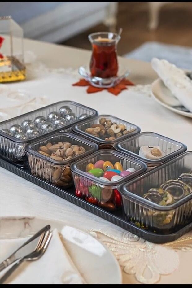 طقم إفطار مكون من 6 أقسام مع غطاء أكريليك
