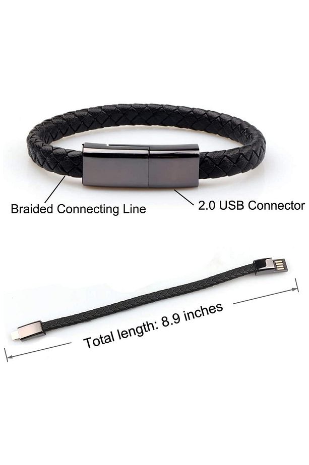 Usb / Type C - Lightning Deri Bileklik 20cm Kısa Şarj Kablosu - 3