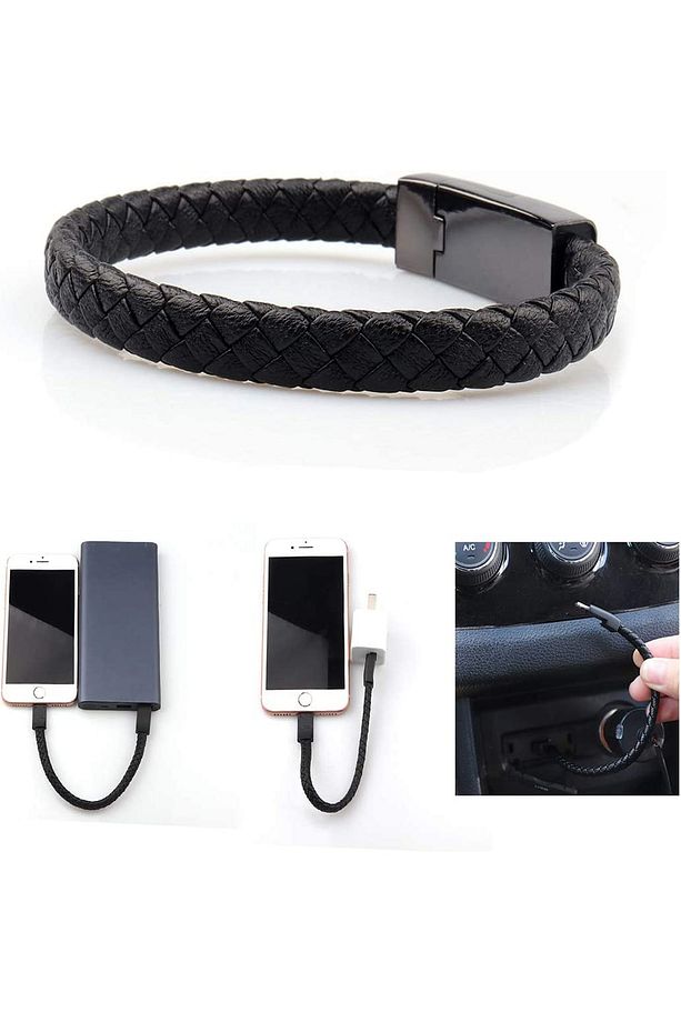 Usb / Type C - Lightning Deri Bileklik 20cm Kısa Şarj Kablosu - 4