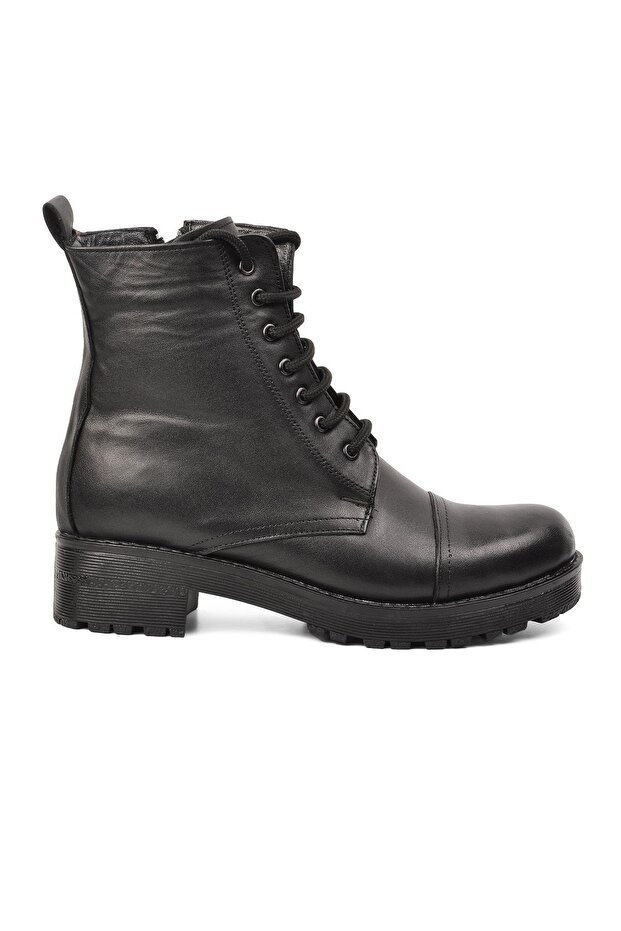 670 Black Zippered Genuine Leather Women's Boots