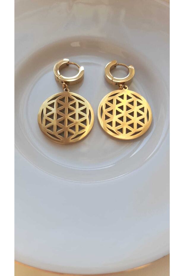 Flower of Life Gold Steel Earrings