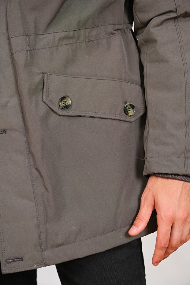 Erkek Gri Kapüşonlu Parka - 6