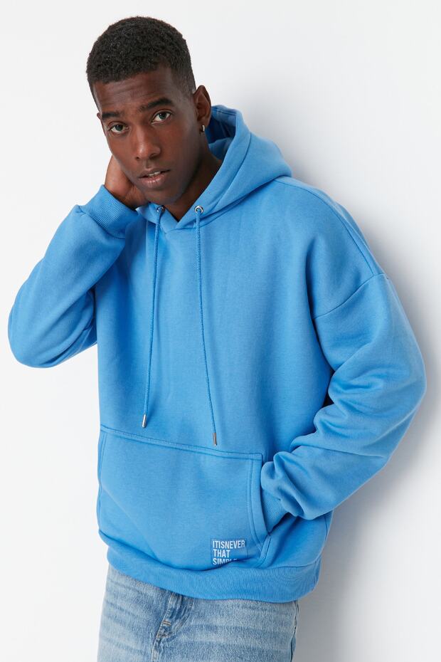 Mavi Oversize/Geniş Kesim Kapüşonlu İçi Polar/Sıcak Tutan Sweatshirt TMNAW21SW2005 - 2