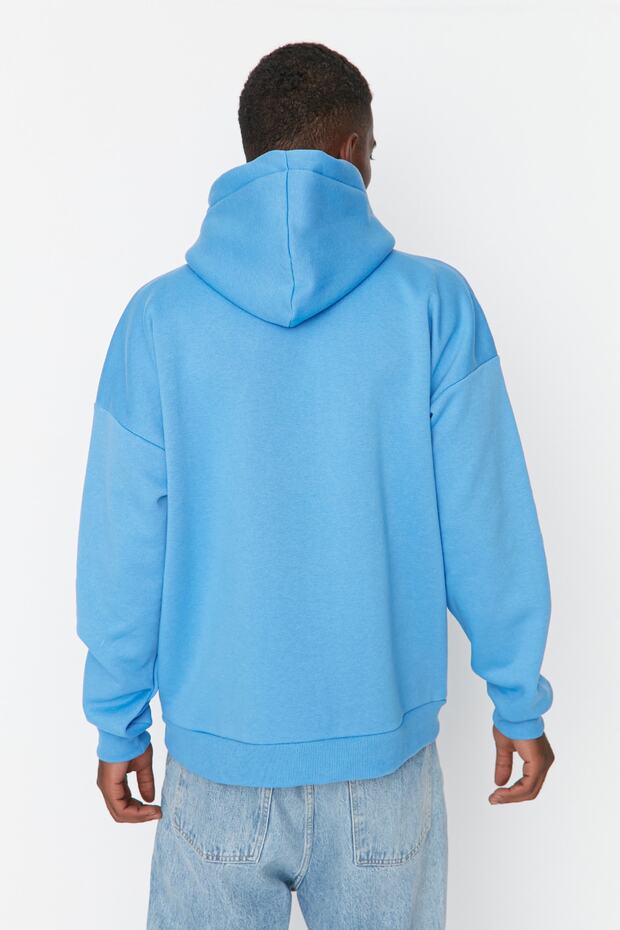 Mavi Oversize/Geniş Kesim Kapüşonlu İçi Polar/Sıcak Tutan Sweatshirt TMNAW21SW2005 - 6