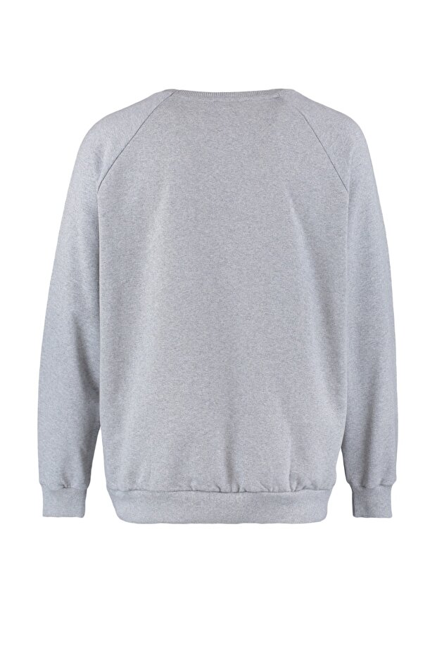 Gri Melanj Oversize/Geniş Kesim İçi Polar/Sıcak Tutan Reglan Kol Sweatshirt TMNAW23SW00190 - 9