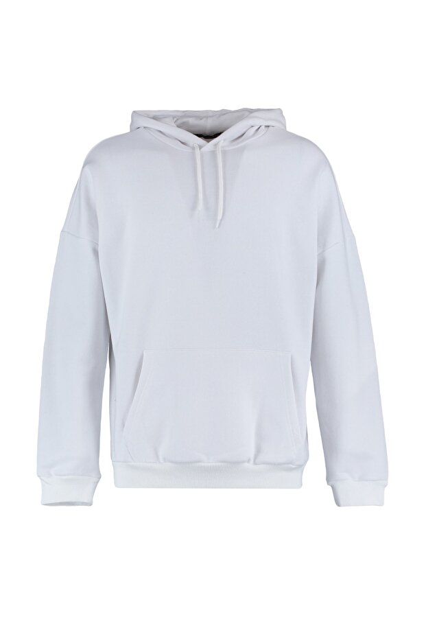 Beyaz Regular/Normal Kesim Kapüşonlu Arkası Sanatsal Baskılı Şardonsuz Sweatshirt TMNAW20SW0489 - 10