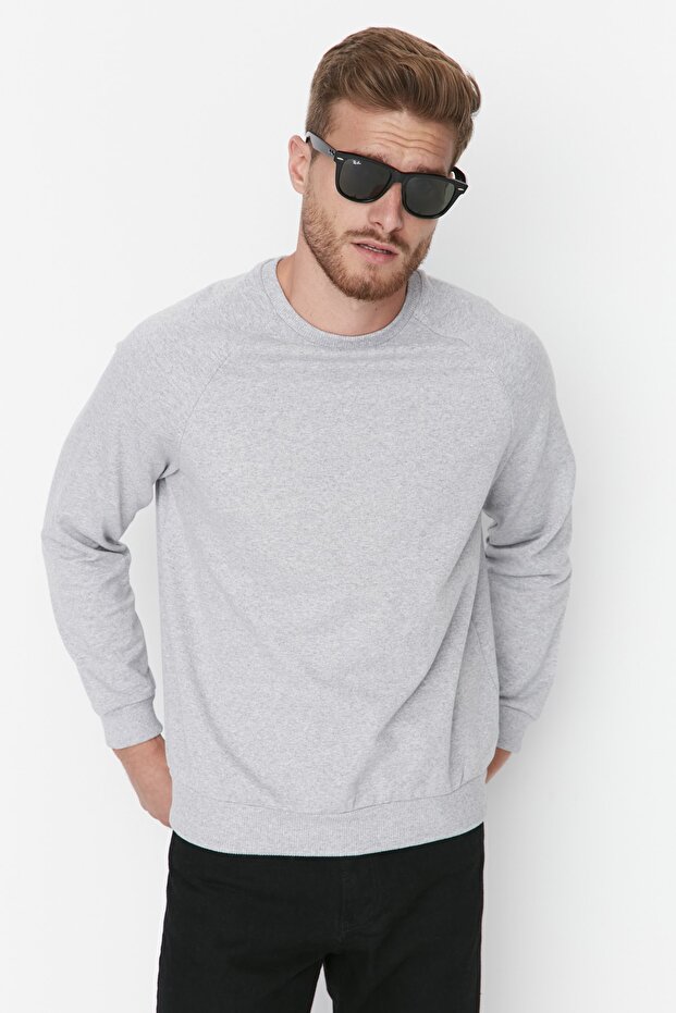 Gri Melanj Regular/Normal Kesim İçi Polar/Sıcak Tutan Sweatshirt TMNAW23SW00189 - 2