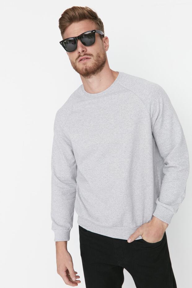 Gri Melanj Regular/Normal Kesim İçi Polar/Sıcak Tutan Sweatshirt TMNAW23SW00189 - 1