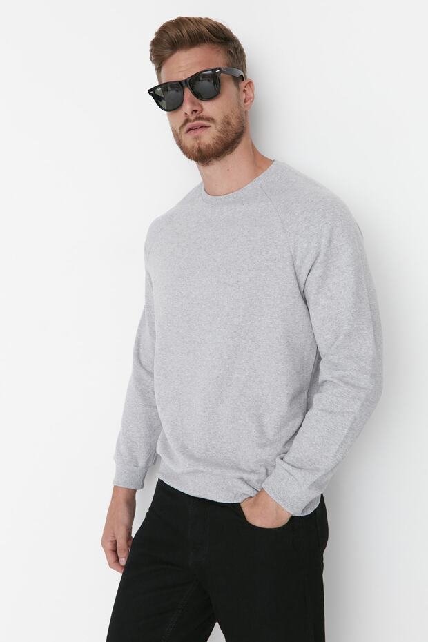 Gri Melanj Regular/Normal Kesim İçi Polar/Sıcak Tutan Sweatshirt TMNAW23SW00189 - 3