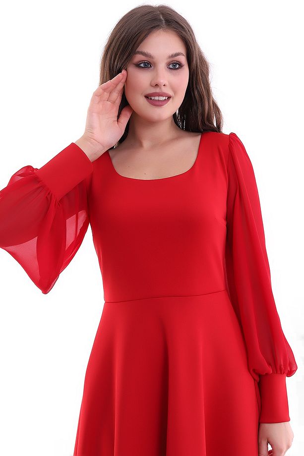 Yuvarlak Yaka Midi Elbise - 5