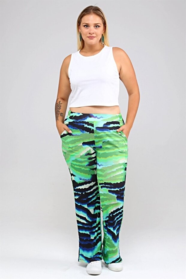 Desenli Örme Pantalon-yeşil - 1