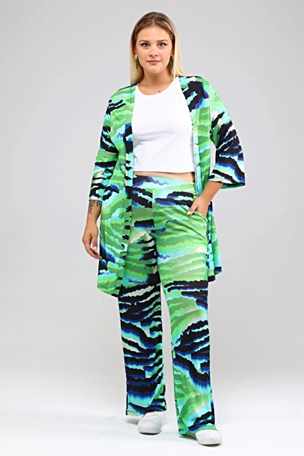 Desenli Örme Pantalon-yeşil - 3