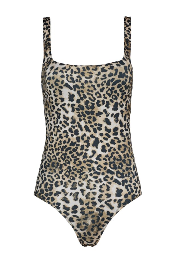 Leopar Desenli Kare Yaka Kaplı Regular Mayo TBESS23MA00111 - 11