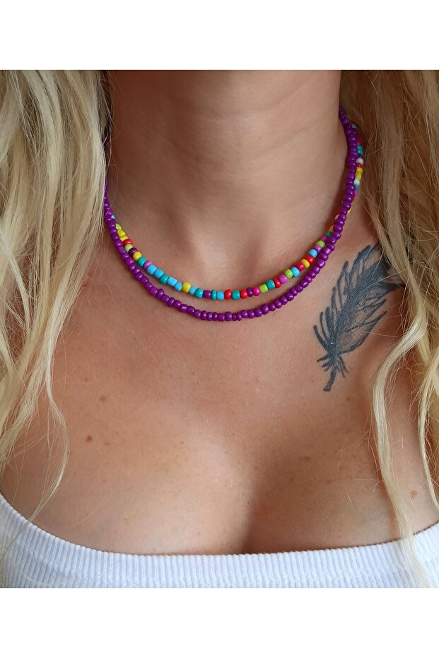 Elegant Sand Bead Necklace Set of 2 Style