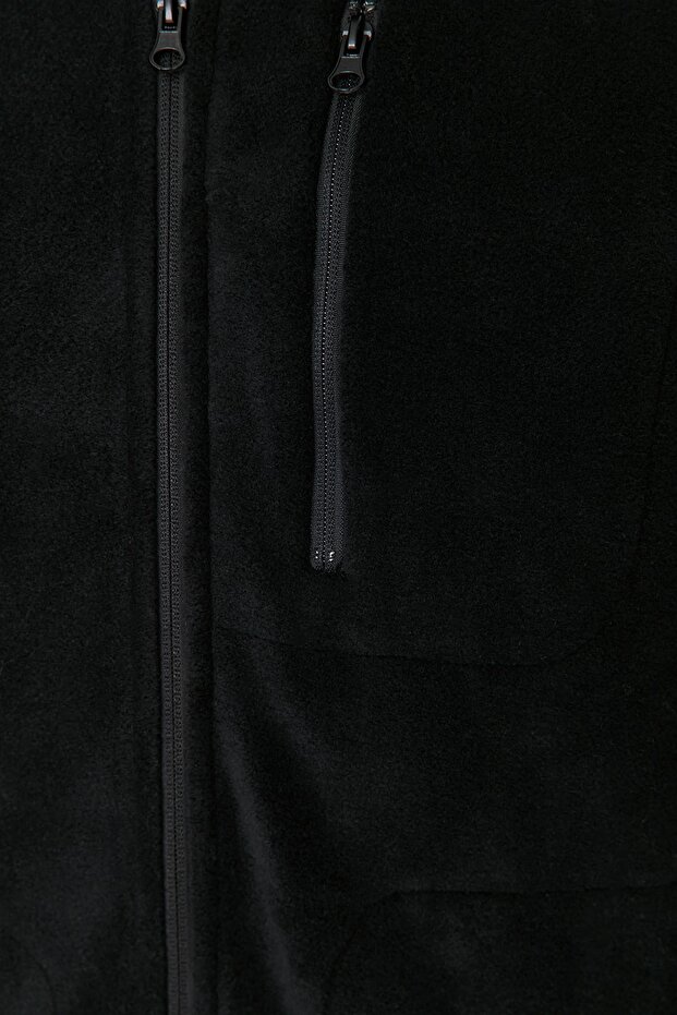 Siyah Regular/Normal Kesim Fermuarlı Sıcak Tutan Kalın Anti-pilling Polar Sweatshirt TMNAW23HI00050 - 4