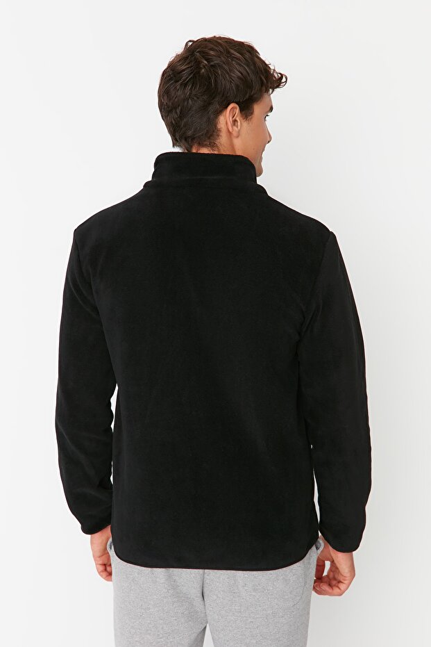 Siyah Regular/Normal Kesim Fermuarlı Sıcak Tutan Kalın Anti-pilling Polar Sweatshirt TMNAW23HI00050 - 5