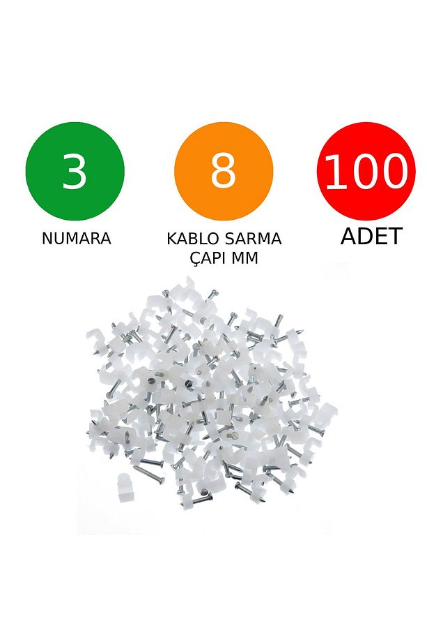 Beton Çivili Kablo Tutucu Kroşe No: 3 - 8 Mm 100 Adet - 1