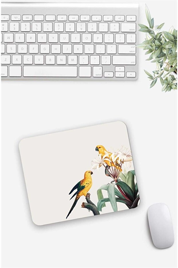 Birds And Plants Patterned Mouse Pad - 1