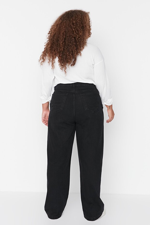 Antrasit Yüksek Bel Nervürlü Geniş Kesim Jeans TBBAW23CJ00013 - 14