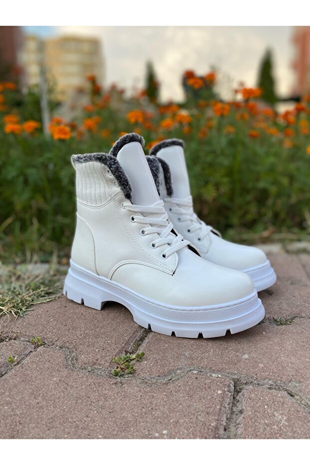 Belinda White Women's Boots with Fur Inside