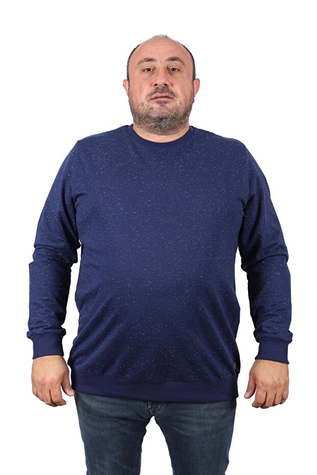 سويت شيرت كبير الحجم برقبة دائرية من الجلد Arma 22703- أزرق داكن