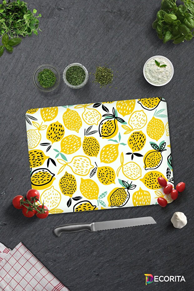Yellow Lemons | Glass Cutting Board - Glass Cutting Board | 30cm X 40cm