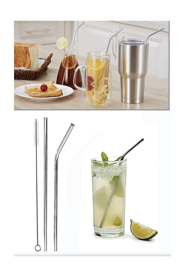 Paslanmaz Çelik Pipet Seti( 2 Adet Çelik Pipet+pipet Temizleme Fırçası) - 4