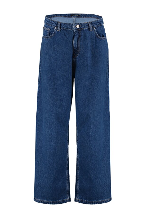 Indigo Yüksek Bel Geniş Paça Comfort/Orta Esnek Büyük Beden Wide Leg Jeans TBBAW23CJ00020 - 12