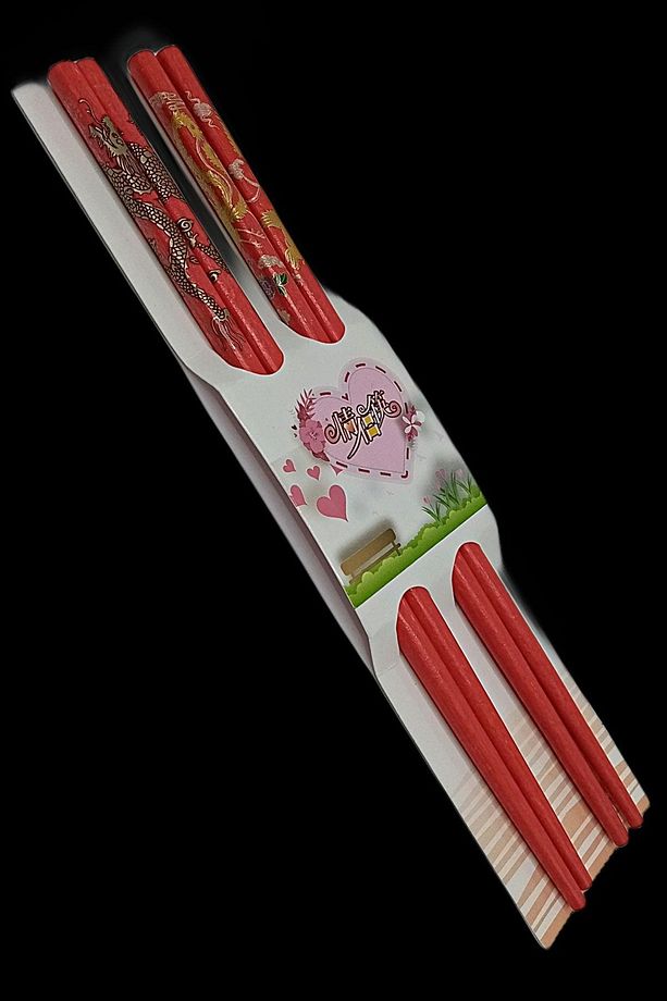 Chopstick Yemek Çubuğu Haşi Kırmızı 2 Çift Orijinal Desenli - 2