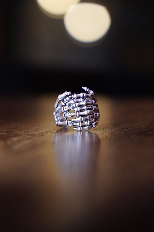 Antik Gümüş Iskelet Çift El Şekilli Ayarlanabilir Yüzük - 2