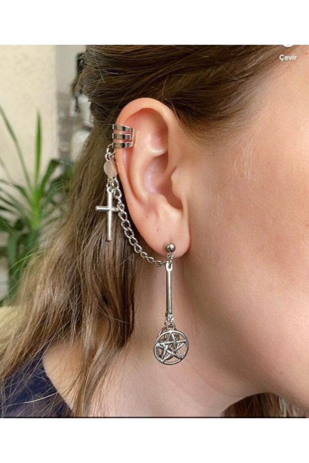 Pentagram Dangle Stud Earrings - 1