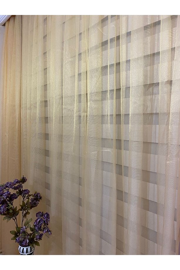 Hazır Dikili Tek Parça 250x250cm Sade Ve Zarif Bal Rengi Mat Döner Ipek Hazır Tül - 1