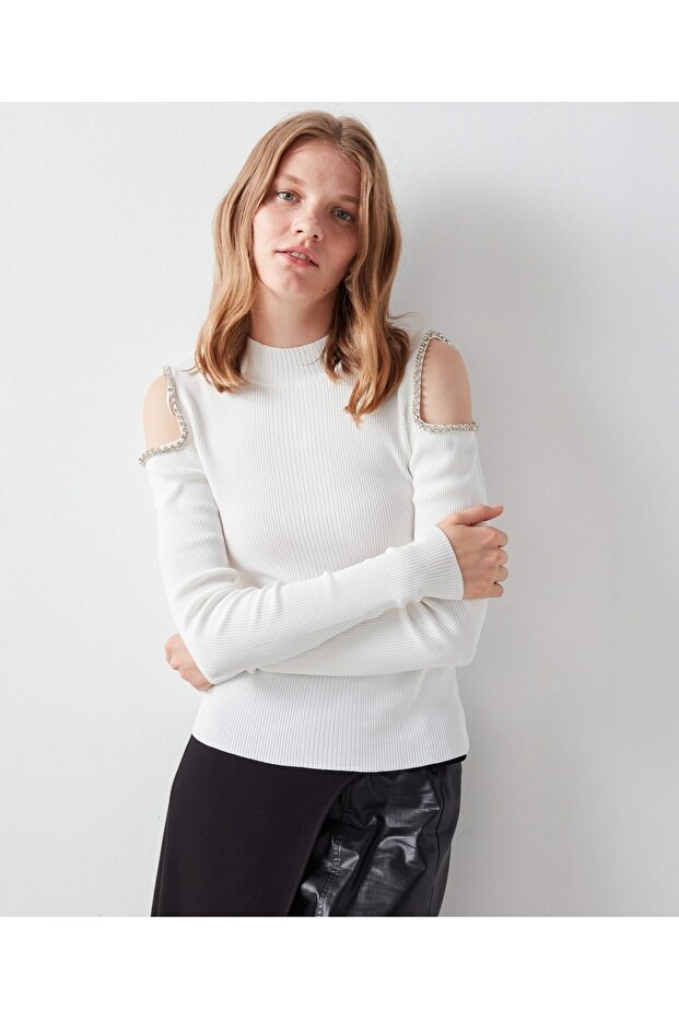 Taş Işlemeli Cutout Triko - 2