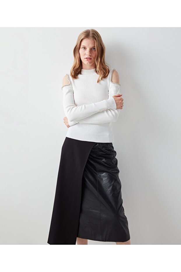 Taş Işlemeli Cutout Triko - 3