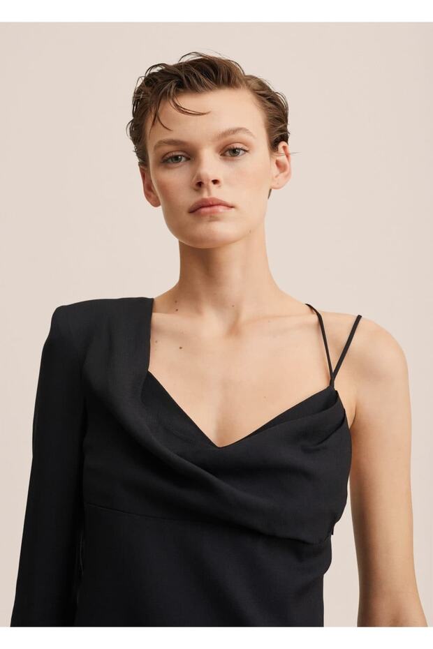 Asymmetric Collar Dress - 8