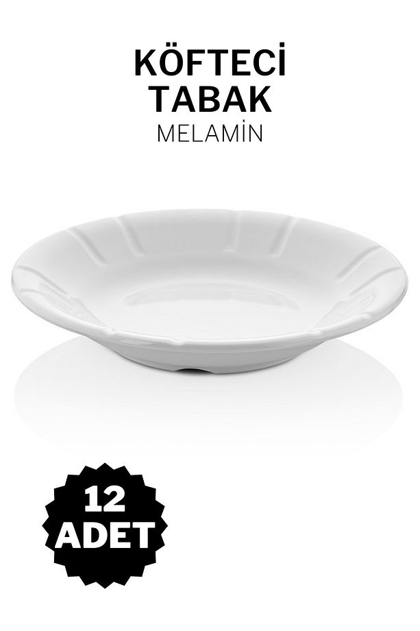 12 Adet Kırılmaz Köfteci Tabak Otel Kafe Lokanta Restoran Ev Için Melamin Tabak Freya - 1