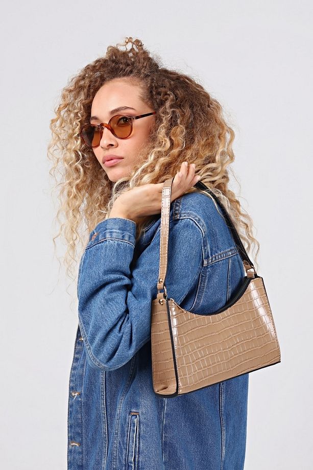 Vizon Kroko Desenli Baget Baguette El Ve Omuz Çantası Gc009023k - 1