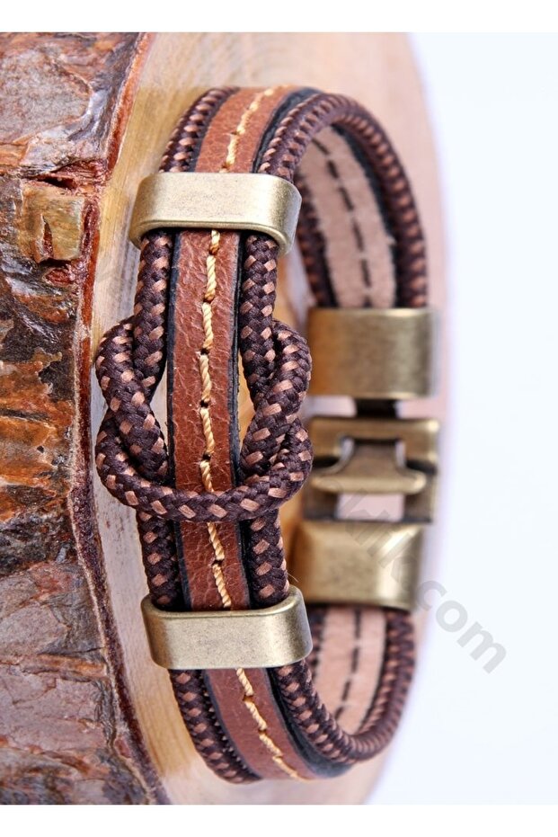 Men's Leather Bracelet - Black Silver Straw Knitted Stylish Modern